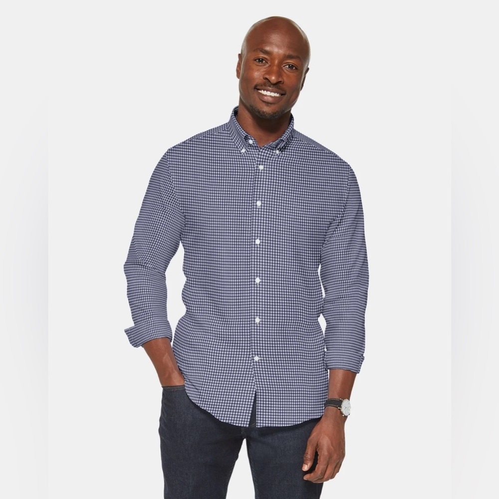 NWT STANTT Gingham Navy Casual Shirt